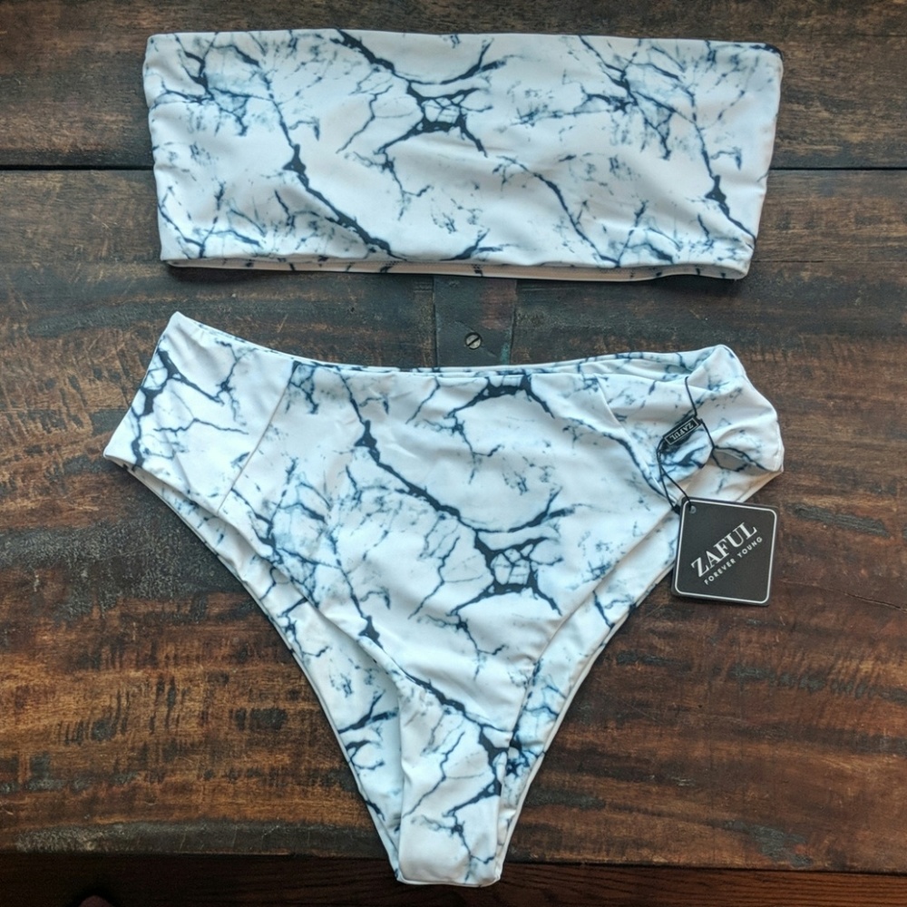 Zaful Marble Print High Waist Bikini NWT